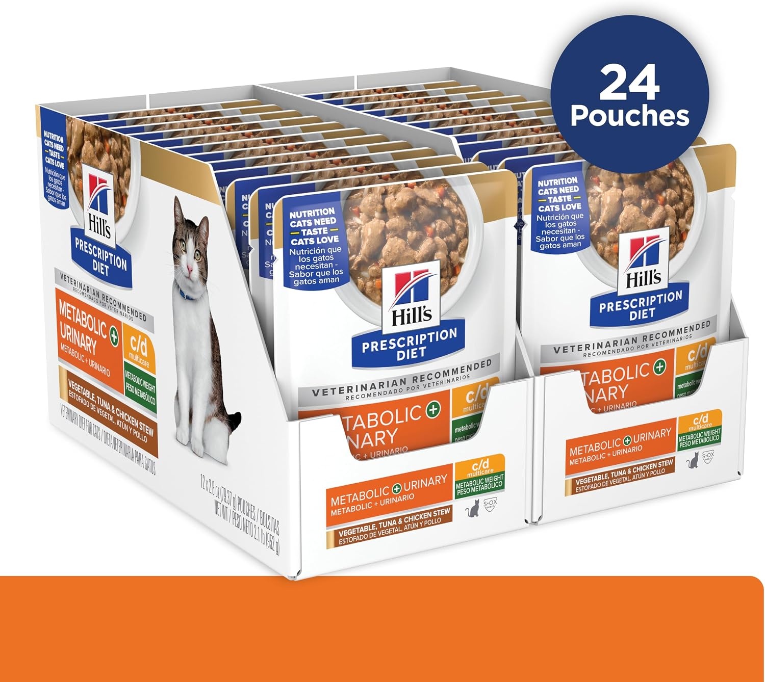 image:imageHills Prescription Diet cd Multicare Metabolic Wet Cat Food Vegetable Tuna amp Chicken Stew 28 oz Pouches 24Pack