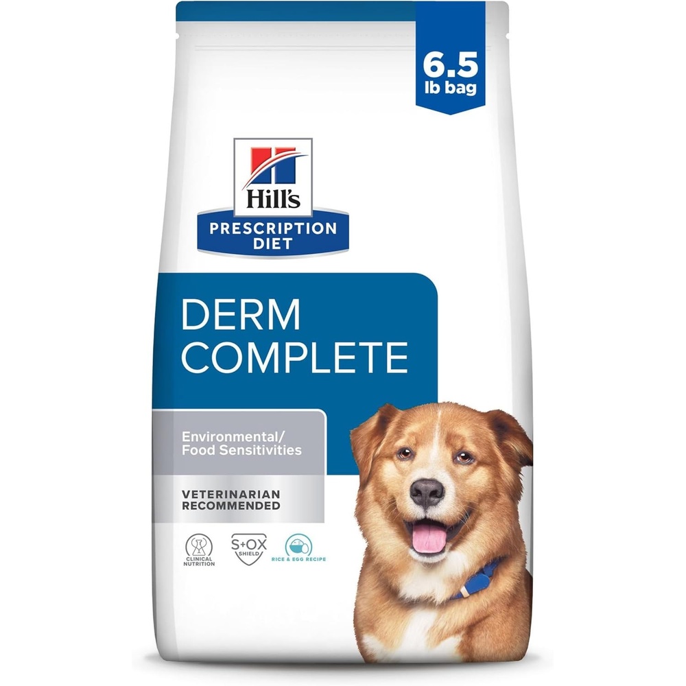 image:imageHills Prescription Diet Derm Complete EnvironmentalFood Sensitivities Dry Dog Food Rice amp Egg 65 lb Bag65 Pound Pack of 1
