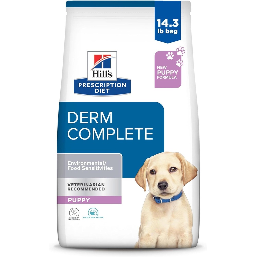 image:imageHills Prescription Diet Derm Complete Puppy EnvironmentalFood Sensitivities Dry Dog Food Rice amp Egg 143 lb Bag