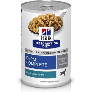 Hill’s Prescription Diet Derm Complete Environmental/Food Sensitivities Wet Dog Food, Rice & Egg, 13 oz. Cans, 12-Pack