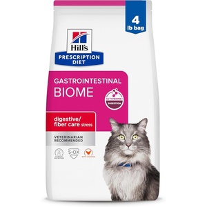 Hill’s Prescription Diet Gastrointestinal Biome Stress Digestive/Fiber Care Dry Cat Food, Chicken, 4 lb. Bag(Chicken)