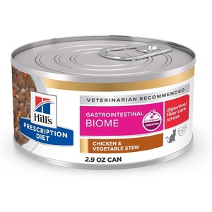 Hill’s Prescription Diet Gastrointestinal Biome Stress Digestive/Fiber Care Wet Cat Food, Chicken & Vegetable Stew, 2.9 oz. Cans, 24-Pack