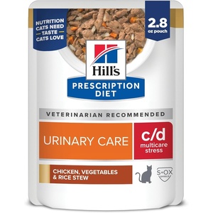 Hill’s Prescription Diet c/d Multicare Stress Wet Cat Food, Vegetables, Tuna, & Rice Stew, 2.8 oz. Pouches, 24-Pack(Chicken  Vegetable  & Rice Stew)