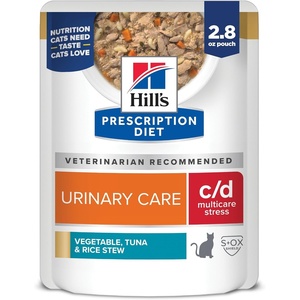 Hill’s Prescription Diet c/d Multicare Stress Wet Cat Food, Vegetables, Tuna, & Rice Stew, 2.8 oz. Pouches, 24-Pack(Vegetable  Tuna  & Rice Stew)
