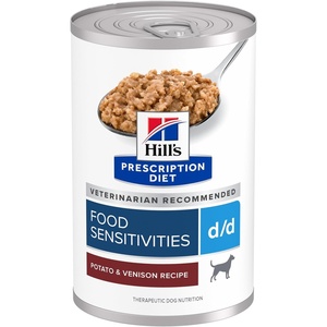 Hill’s Prescription Diet d/d Food Sensitivities Wet Dog Food, Duck, 13 oz. Cans, 12-Pack(Potato & Venison)