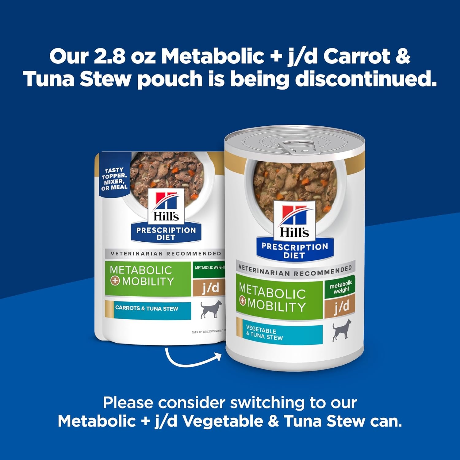 image:imageHills Prescription Diet Metabolic Mobility Weight Joint Care Wet Dog Food Carrot amp Tuna Stew 28 oz Pouches 24Pack