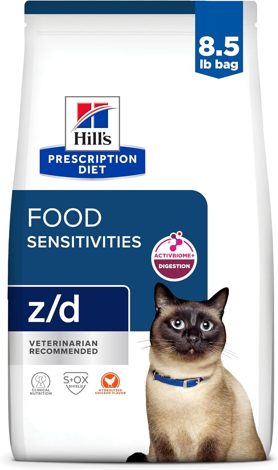 image:imageHills Prescription Diet zd SkinFood Sensitivities Dry Cat Food Hydrolyzed Chicken 4 lb BagChicken