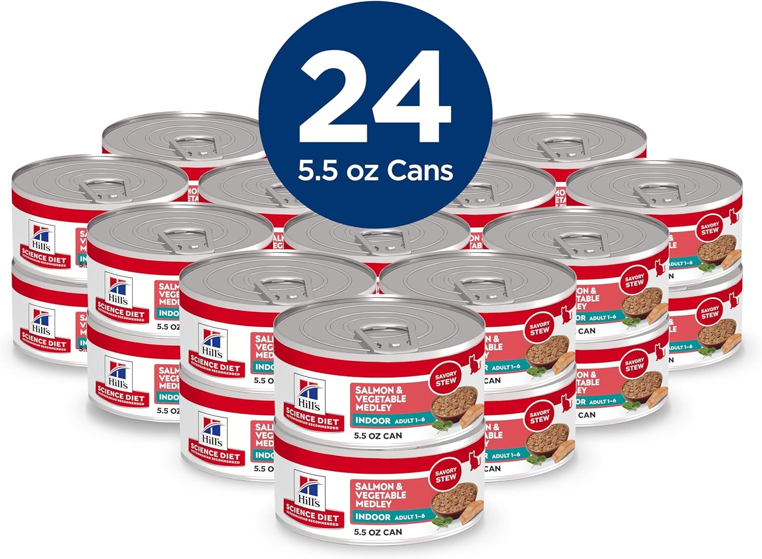 image:imageHills Science Diet Adult 16 Indoor Wet Cat Food Chicken 55 oz Cans 24PackSalmon Vegetables Stew