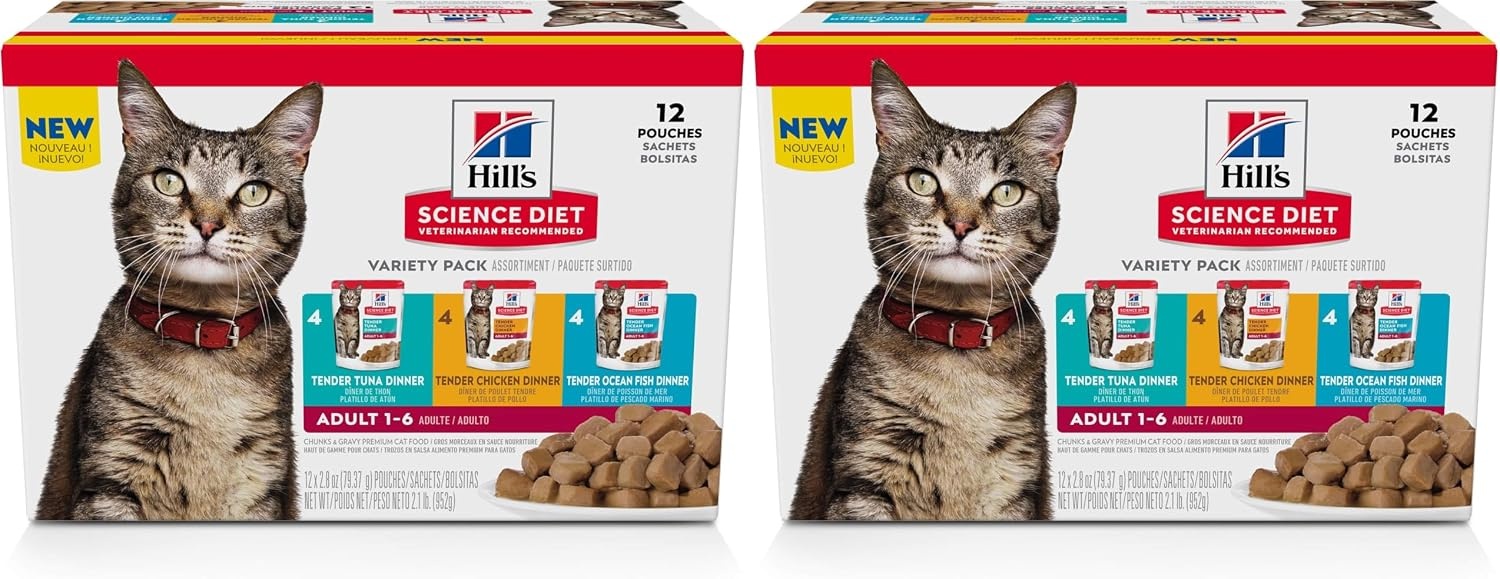 image:imageHills Science Diet Adult 16 Wet Cat Food Tuna 28 oz Pouches 24PackVariety Pack Tuna Chicken Ocean Fish Stew