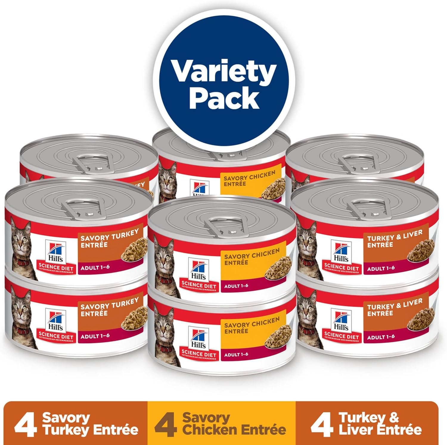 image:imageHills Science Diet Adult 16 Wet Cat Food Turkey 55 oz Cans 24PackVariety Pack Turkey Chicken Turkey Liver Minced