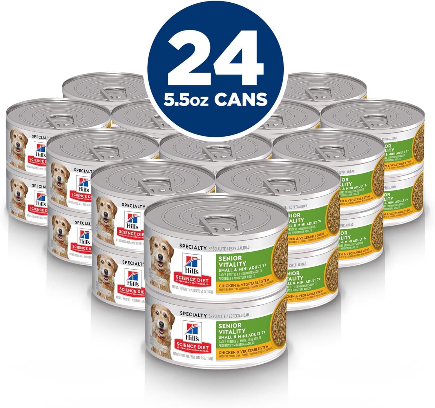 image:imageHills Science Diet Adult 7 Senior Vitality Small amp Mini Wet Dog Food Chicken amp Vegetable Stew 55 oz Cans 24Pack