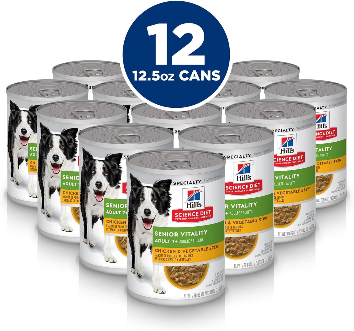 image:imageHills Science Diet Adult 7 Senior Vitality Wet Dog Food Chicken amp Vegetable Stew 125 oz Cans 12Pack125 Ounce Pack of 12