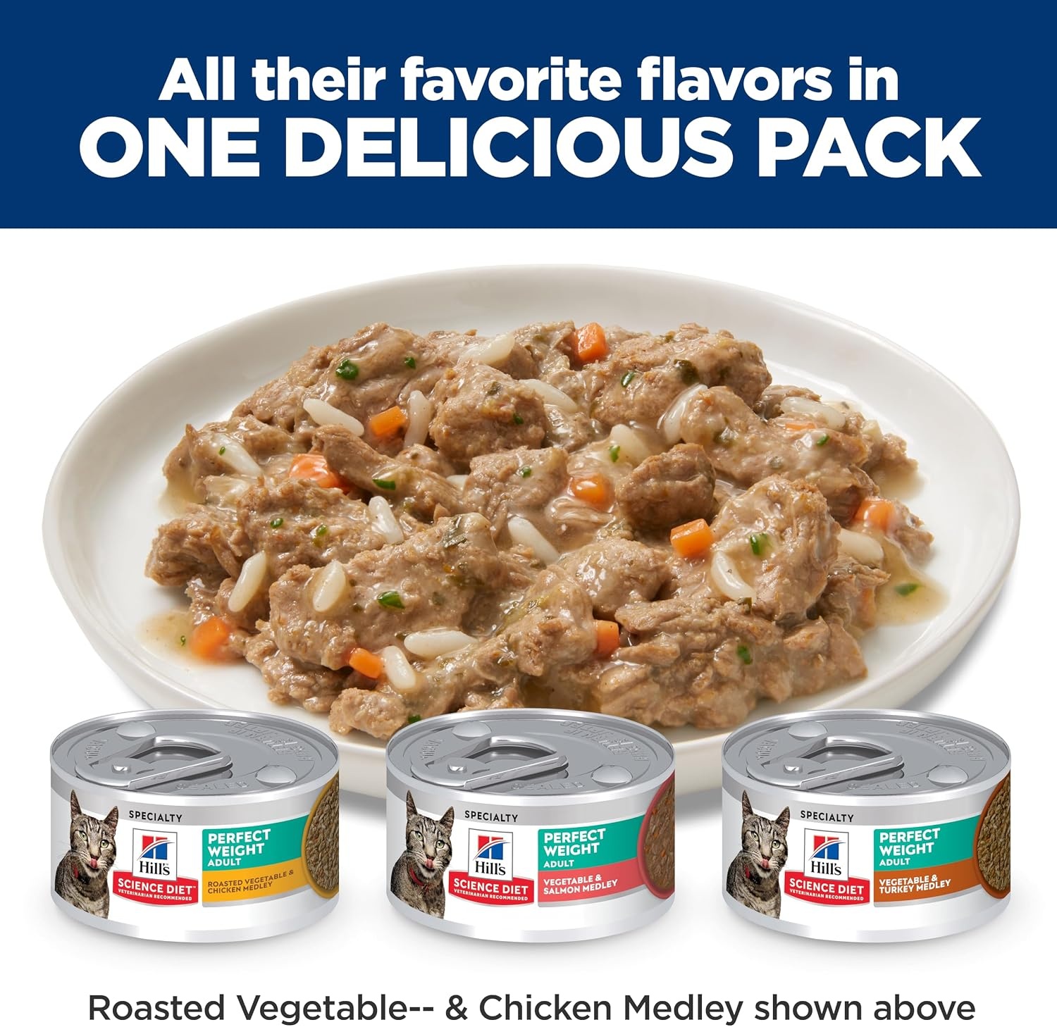 image:imageHills Science Diet Adult Perfect Weight Wet Cat Food Vegetable amp Salmon 29 oz Cans 24PackVariety Pack Chicken Turkey Salmon