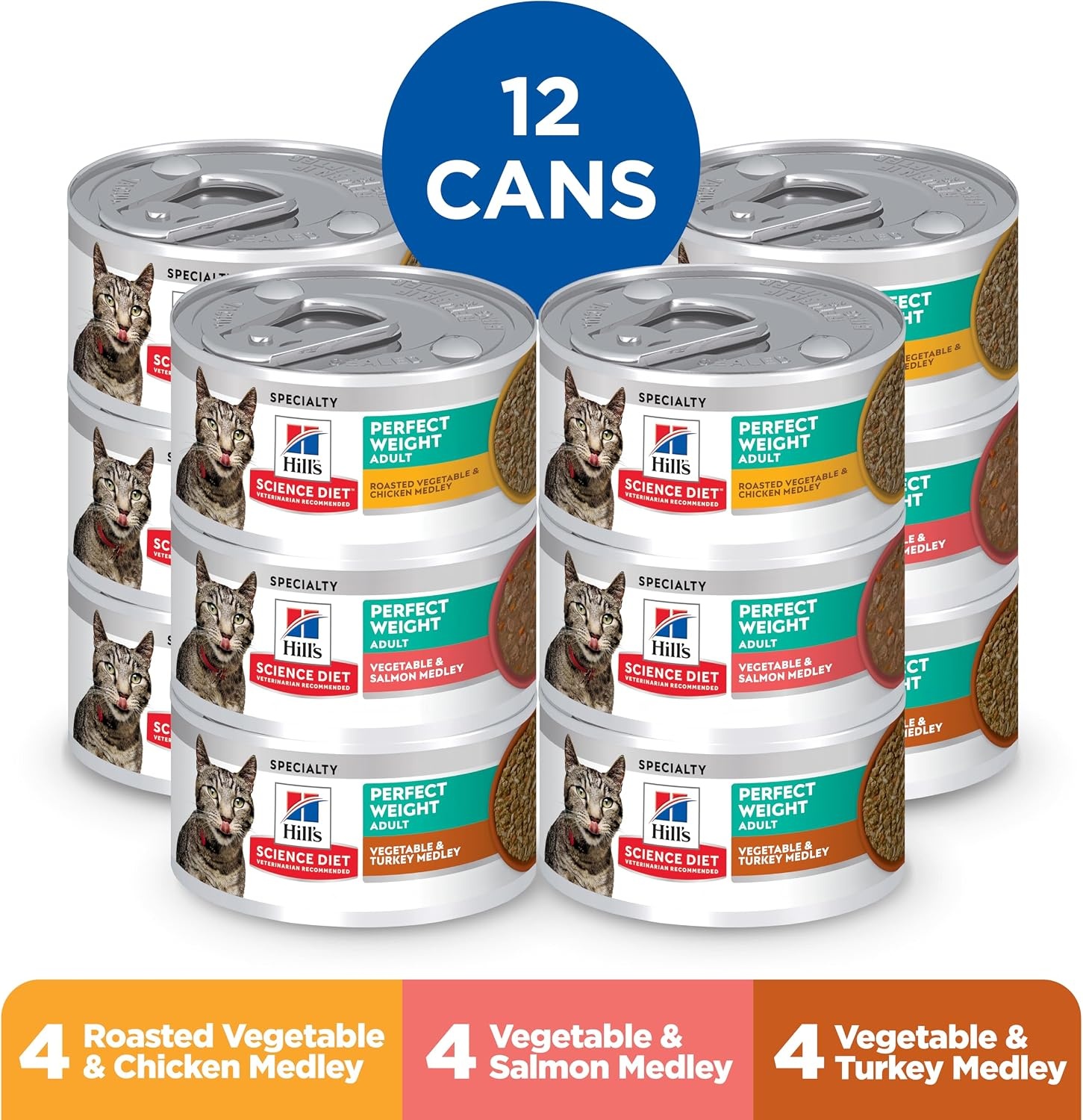 image:imageHills Science Diet Adult Perfect Weight Wet Cat Food Vegetable amp Salmon 29 oz Cans 24PackVariety Pack Chicken Turkey Salmon