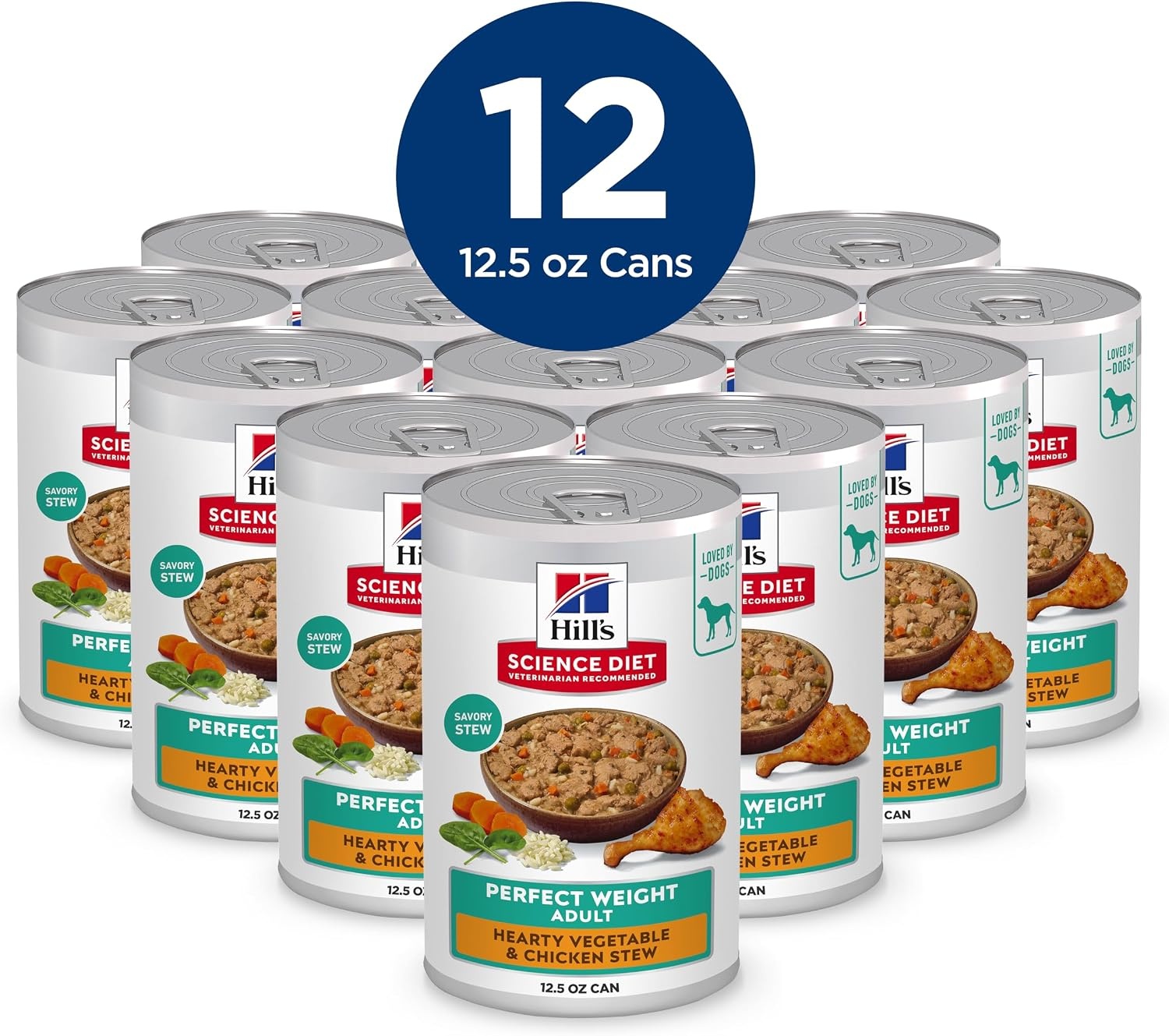 image:imageHills Science Diet Adult Perfect Weight Wet Dog Food Hearty Vegetable amp Chicken Stew 125 oz Cans 12PackChicken Vegetables Stew