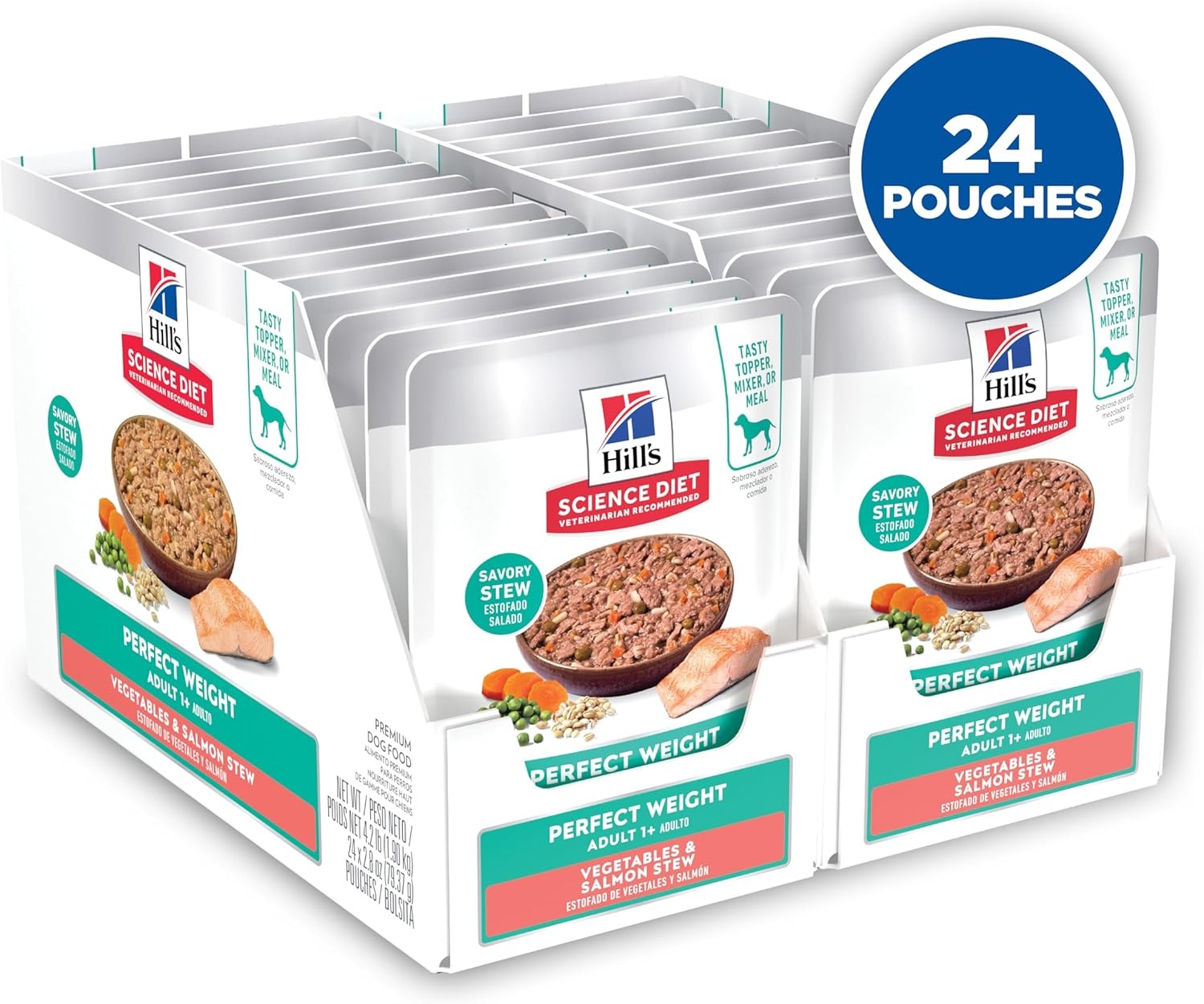 image:imageHills Science Diet Adult Perfect Weight Wet Dog Food Vegetables amp Salmon Stew 28 oz Pouches 24Pack