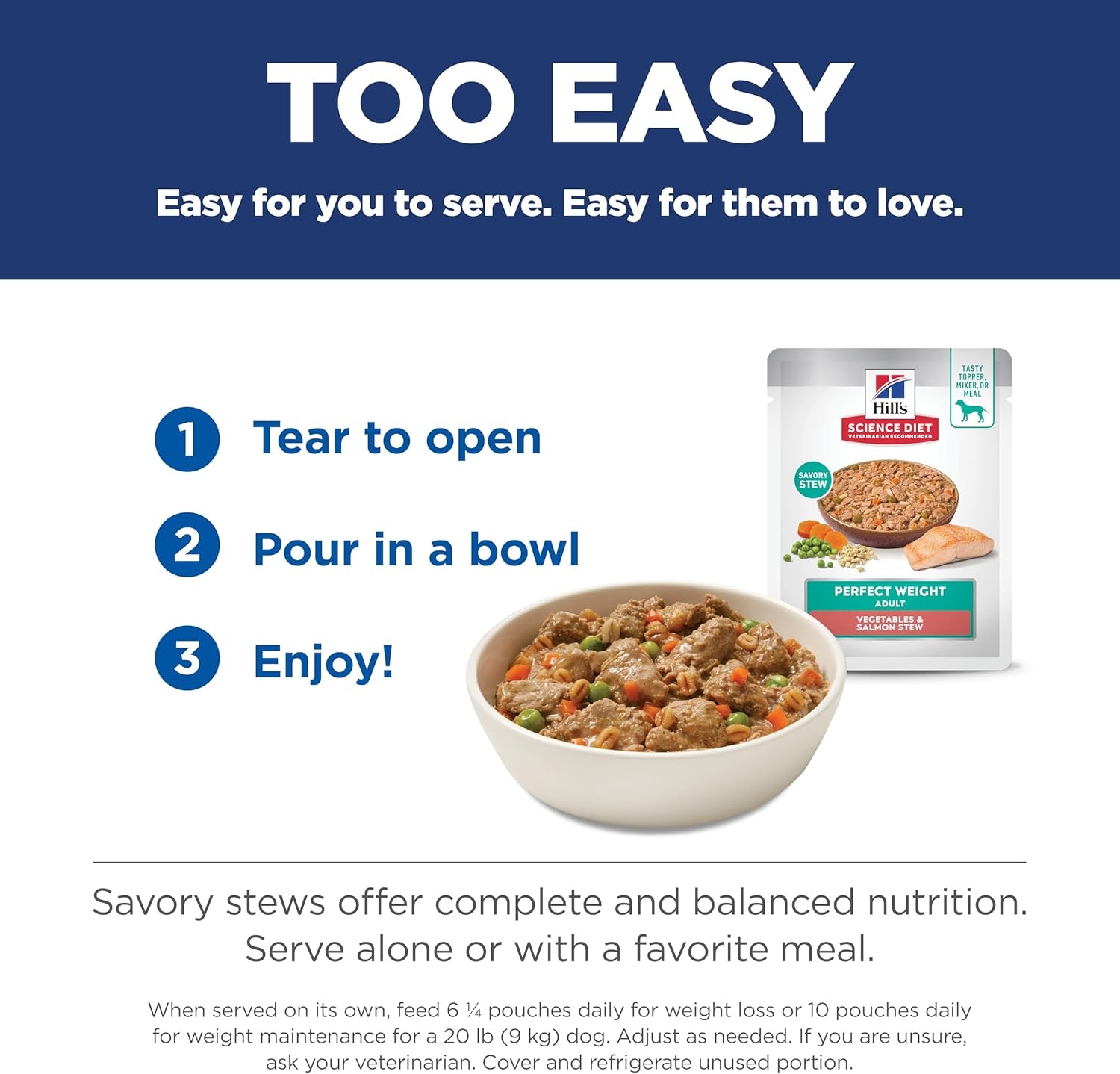 image:imageHills Science Diet Adult Perfect Weight Wet Dog Food Vegetables amp Salmon Stew 28 oz Pouches 24Pack
