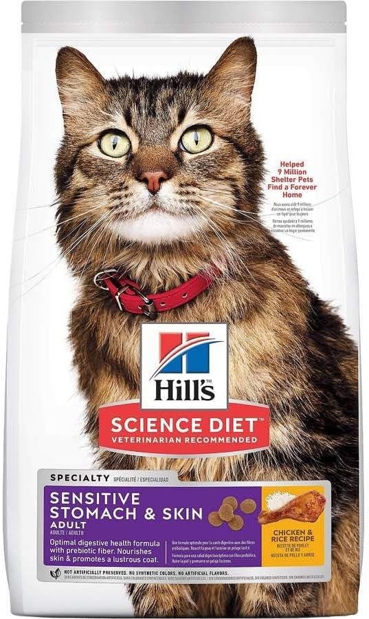image:imageHills Science Diet Adult Sensitive Stomach amp Skin Dry Cat Food Chicken amp Rice 35 lb Bag Updated FormulaChicken Rice