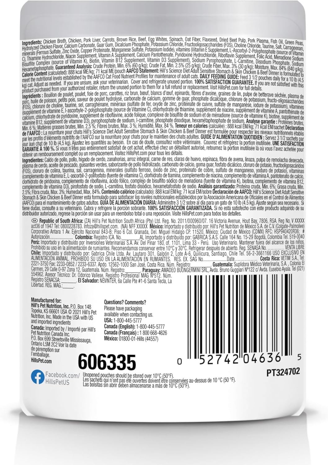 image:imageHills Science Diet Adult Sensitive Stomach amp Skin Wet Cat Food Chicken amp Beef 28 oz Pouches 24PackChicken Beef Stew