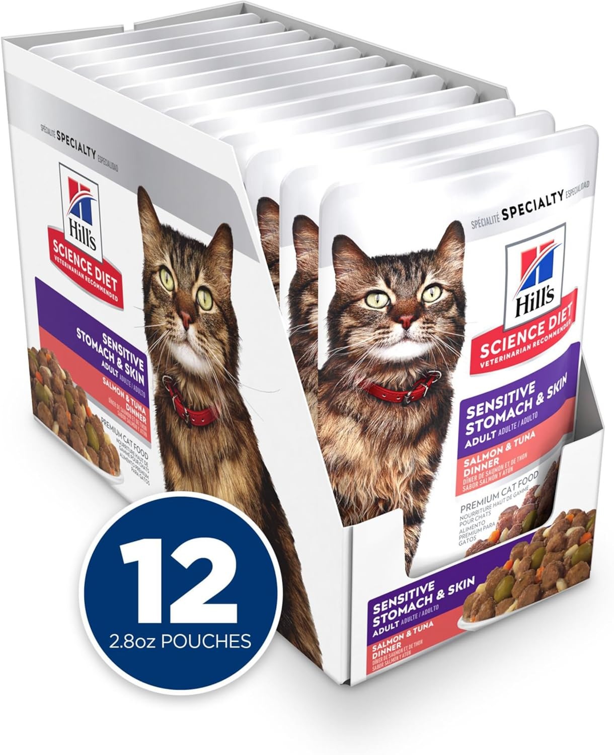 image:imageHills Science Diet Adult Sensitive Stomach amp Skin Wet Cat Food Chicken amp Beef 28 oz Pouches 24PackSalmon Tuna Stew