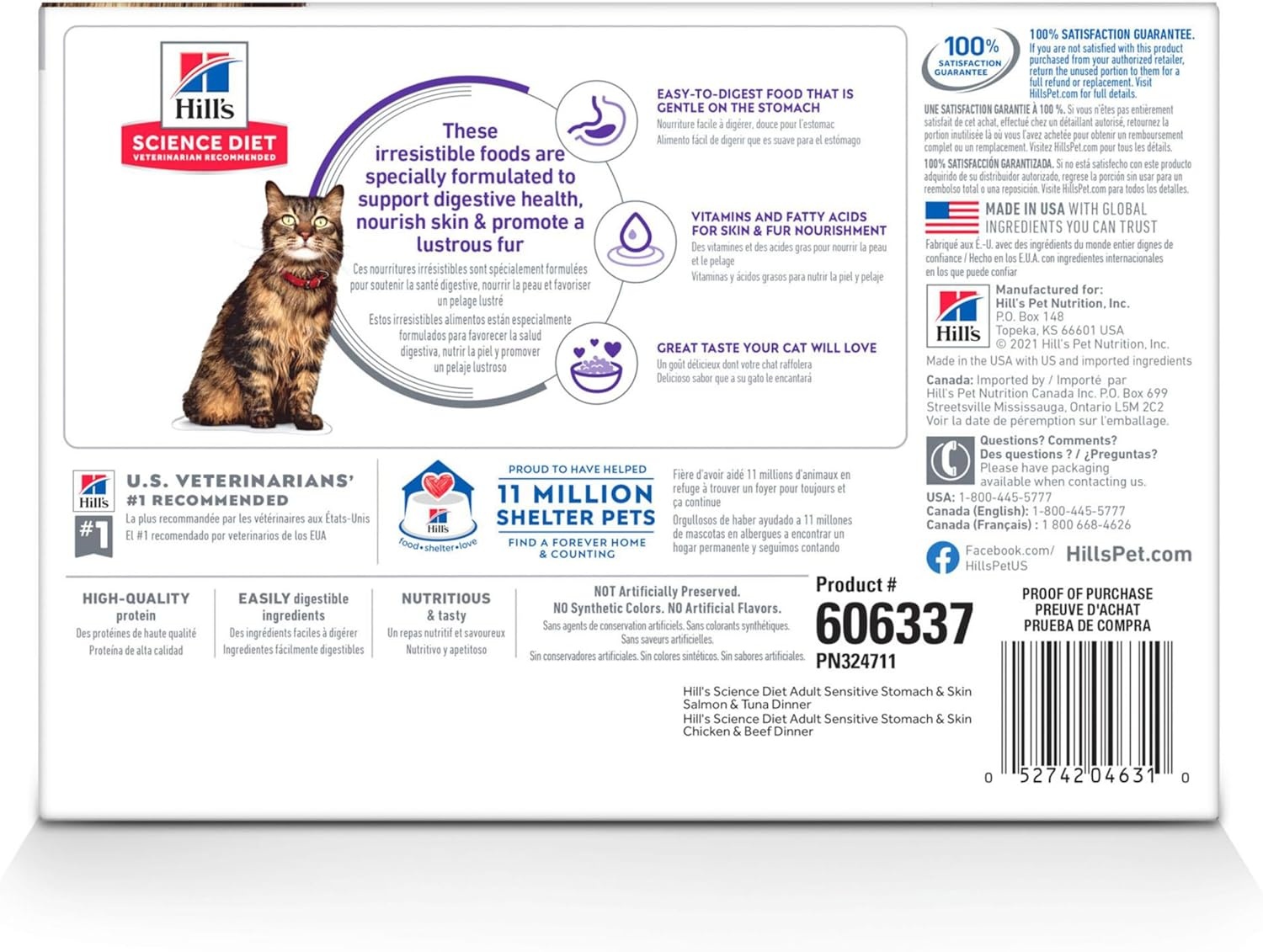 image:imageHills Science Diet Adult Sensitive Stomach amp Skin Wet Cat Food Chicken amp Beef 28 oz Pouches 24PackVariety Pack Chicken Beef Salmon Tuna Stew
