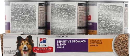 image:imageHills Science Diet Adult Sensitive Stomach amp Skin Wet Dog Food Variety Pack Chicken amp Vegetable Salmon amp Vegetable 128 oz Cans 12PackChicken Vegetables Loaf