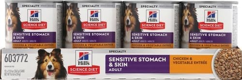 image:imageHills Science Diet Adult Sensitive Stomach amp Skin Wet Dog Food Variety Pack Chicken amp Vegetable Salmon amp Vegetable 128 oz Cans 12PackChicken Vegetables Loaf