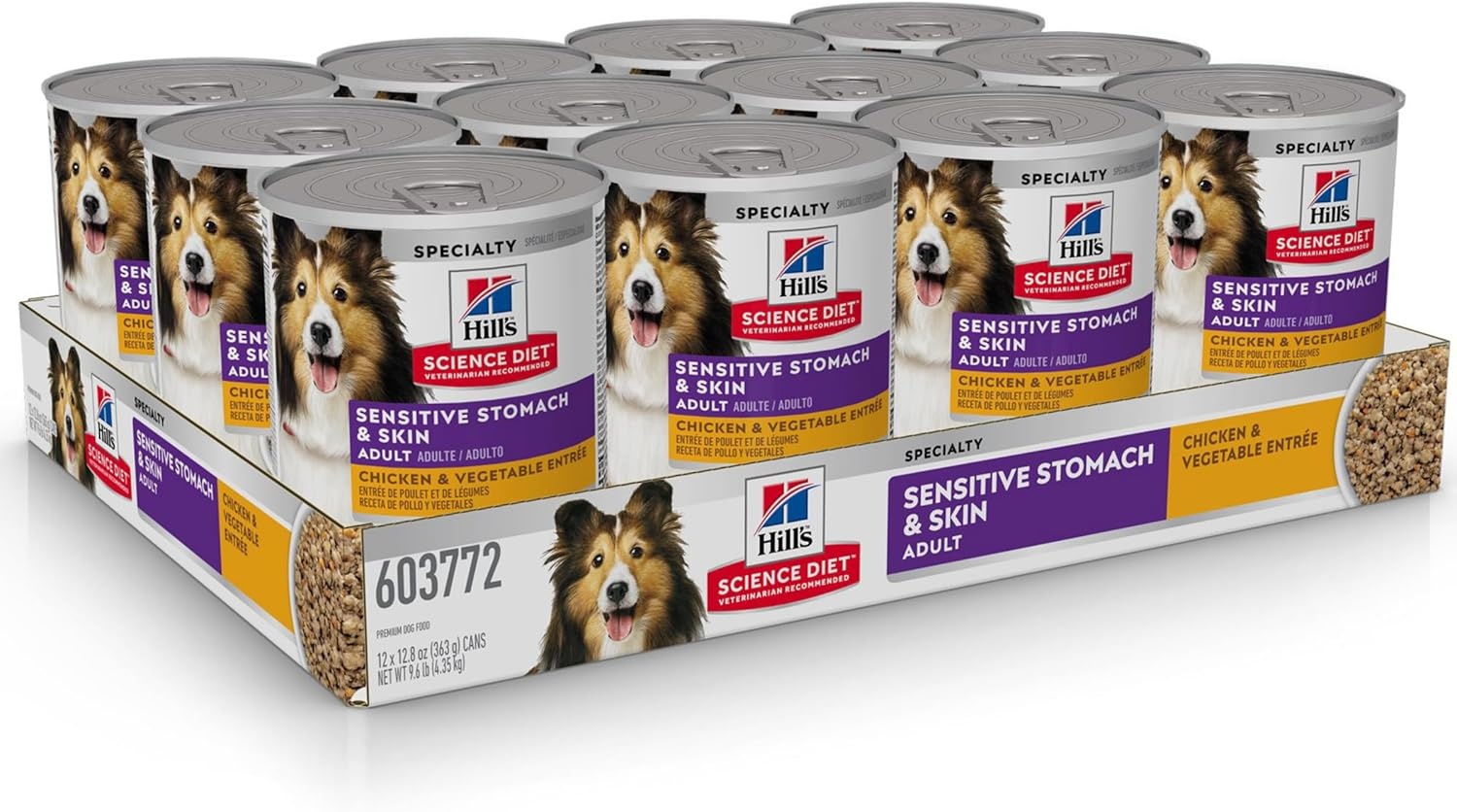 image:imageHills Science Diet Adult Sensitive Stomach amp Skin Wet Dog Food Variety Pack Chicken amp Vegetable Salmon amp Vegetable 128 oz Cans 12PackChicken Vegetables Loaf