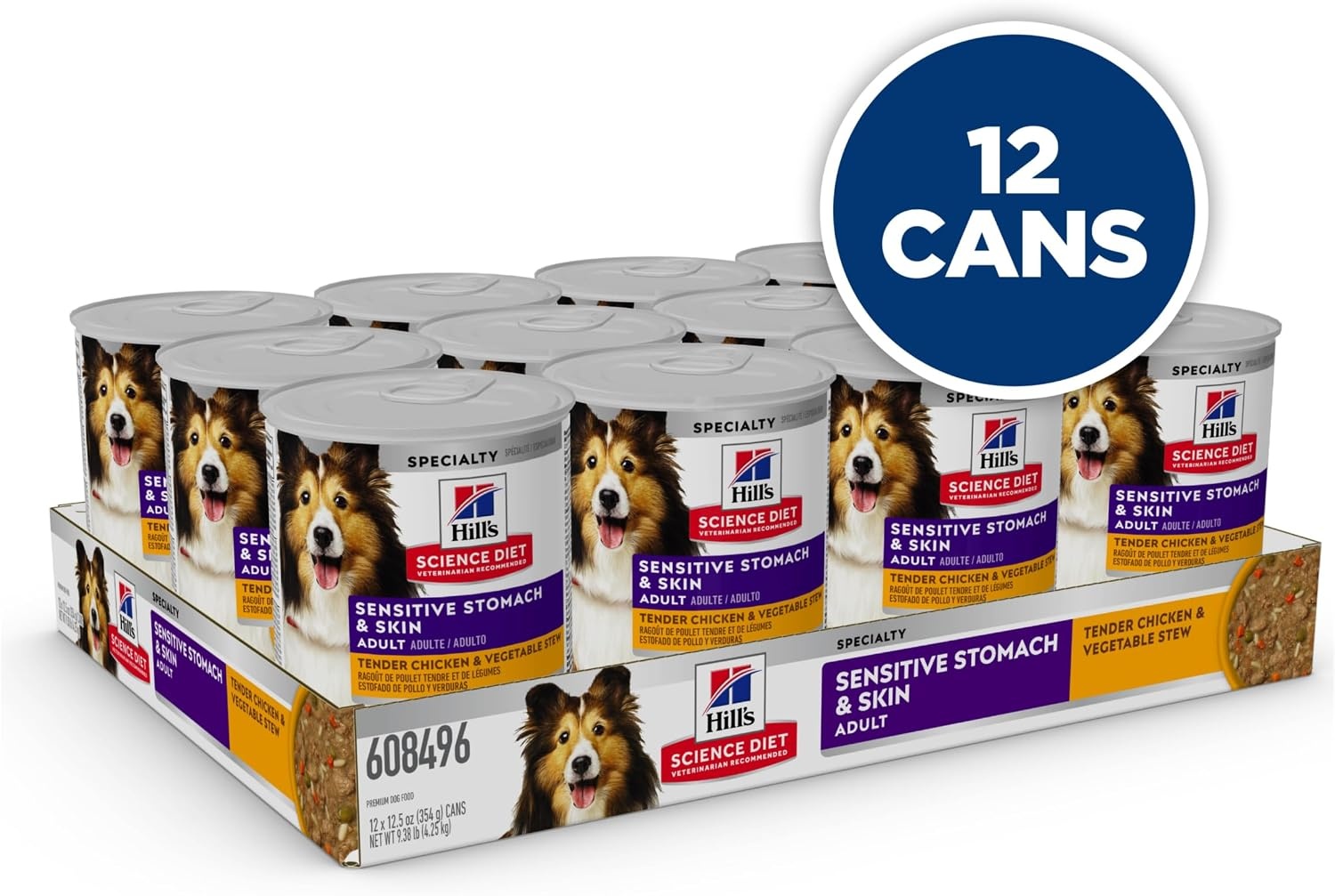 image:imageHills Science Diet Adult Sensitive Stomach amp Skin Wet Dog Food Variety Pack Chicken amp Vegetable Salmon amp Vegetable 128 oz Cans 12PackChicken Vegetable Stew