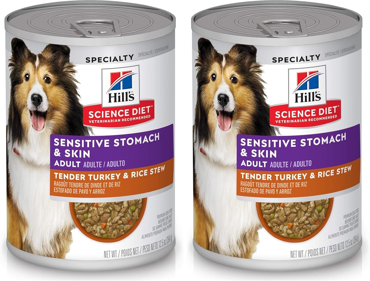image:imageHills Science Diet Adult Sensitive Stomach amp Skin Wet Dog Food Variety Pack Chicken amp Vegetable Salmon amp Vegetable 128 oz Cans 12PackTurkey Rice Stew