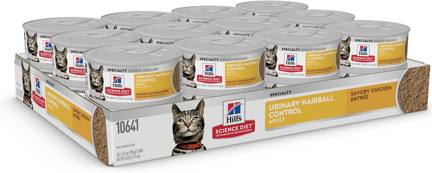 image:imageHills Science Diet Adult Urinary amp Hairball Control Wet Cat Food Chicken Minced 55 oz Cans 24Pack