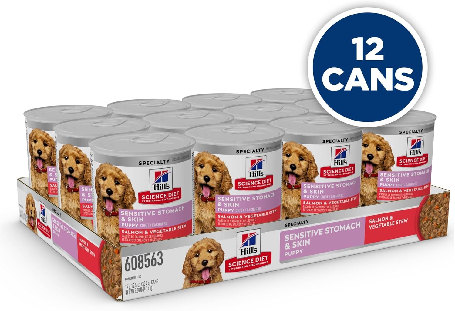 image:imageHills Science Diet Puppy Sensitive Stomach amp Skin Wet Dog Food Salmon amp Vegetable Stew 125 oz Cans 12Pack125 Ounce Pack of 12