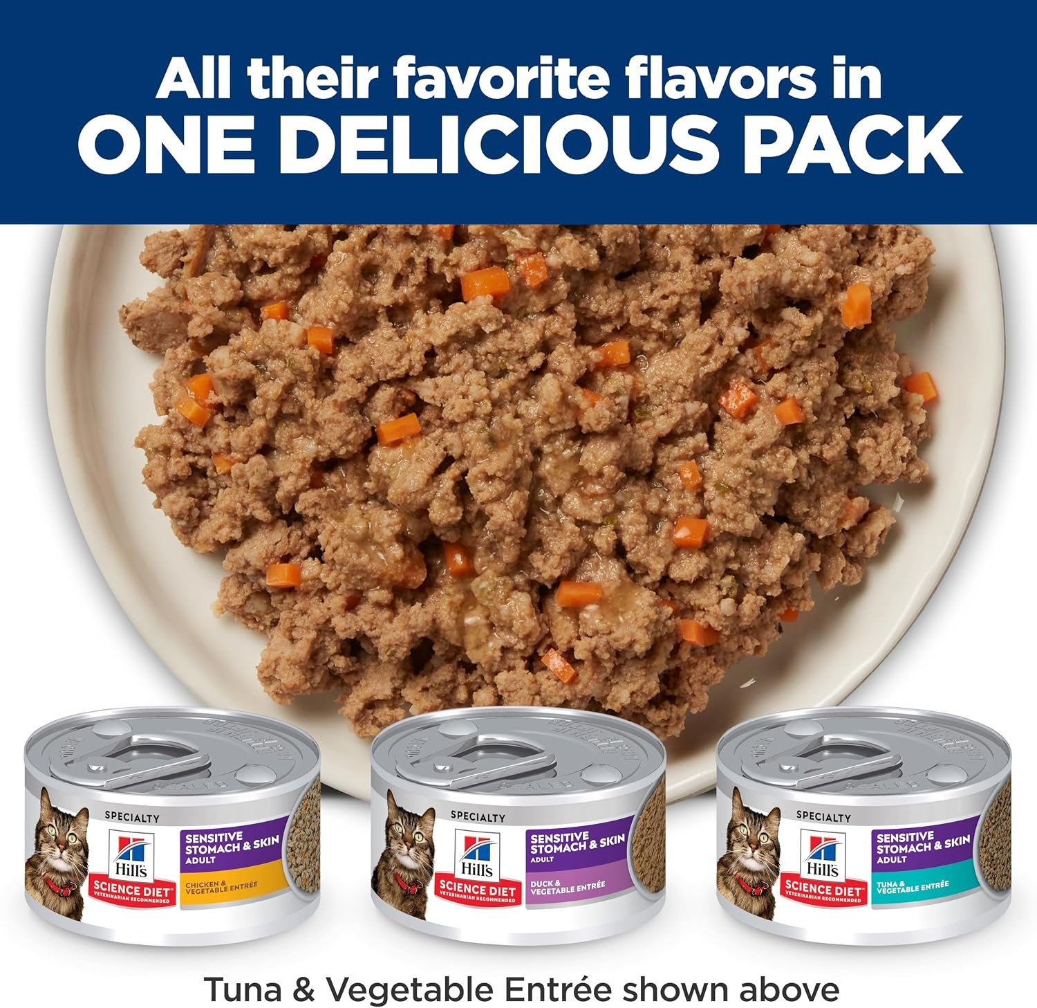 image:imageHills Science Diet Sensitive Stomach amp Skin Adult 16 Stomach amp Skin Sensitivity Support Wet Cat Food Tuna amp Vegetables Minced 29 oz Can Case of 24Variety Pack Chicken Tuna Duck