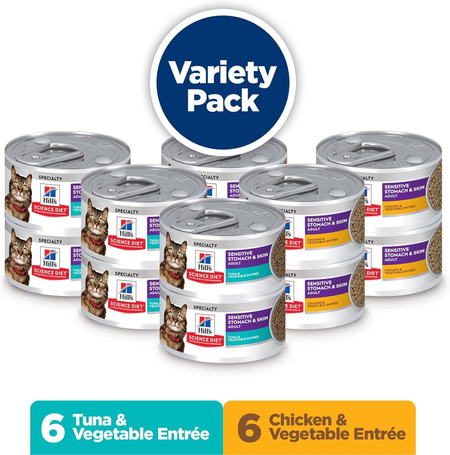 image:imageHills Science Diet Sensitive Stomach amp Skin Adult 16 Stomach amp Skin Sensitivity Support Wet Cat Food Tuna amp Vegetables Minced 29 oz Can Case of 24Variety Pack Chicken Tuna Minced