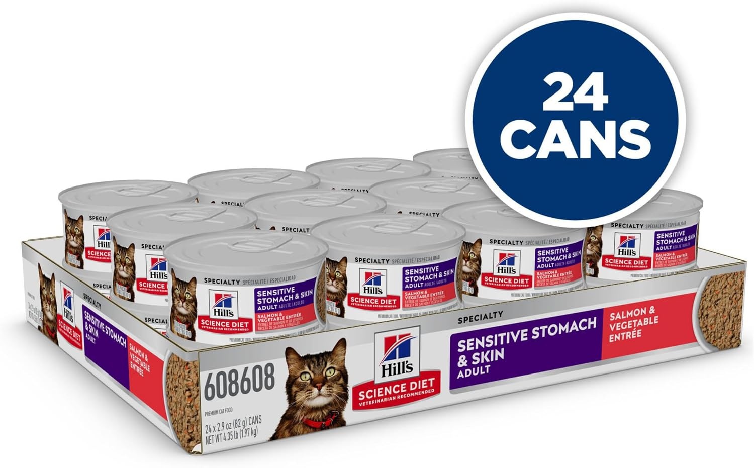 image:imageHills Science Diet Sensitive Stomach amp Skin Adult 16 Stomach amp Skin Sensitivity Support Wet Cat Food Tuna amp Vegetables Minced 29 oz Can Case of 24Salmon Vegetables Minced