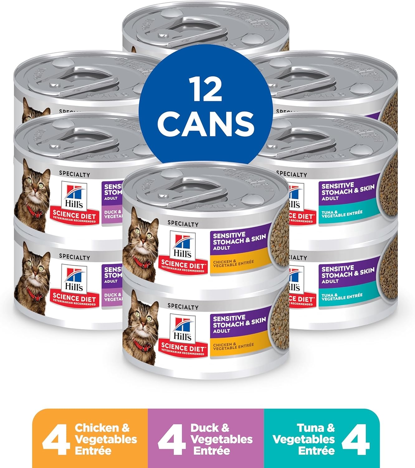 image:imageHills Science Diet Sensitive Stomach amp Skin Adult 16 Stomach amp Skin Sensitivity Support Wet Cat Food Tuna amp Vegetables Minced 29 oz Can Case of 24Variety Pack Chicken Tuna Duck