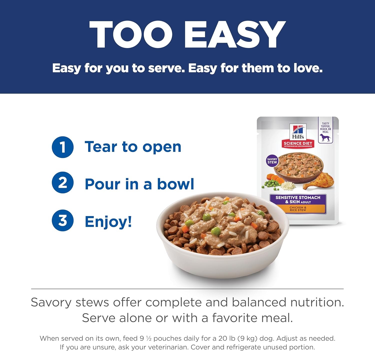 image:imageHills Science Diet Sensitive Stomach amp Skin Adult 16 Stomach amp Skin Sensitivity Support Wet Dog Food Chicken amp Rice Stew 28 oz Pouch Case of 24Chicken Rice Stew
