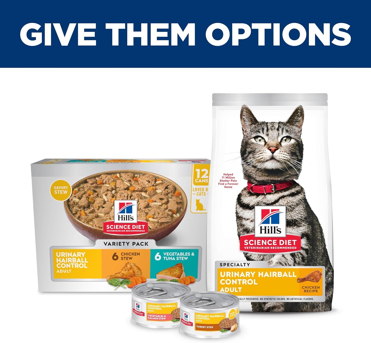 image:imageHills Science Diet Urinary Hairball Control Adult 16 Wet Cat Food Chicken amp Vegetables Stew 29 oz Cans Pack of 24Variety Pack Chicken Tuna Vegetables Stew