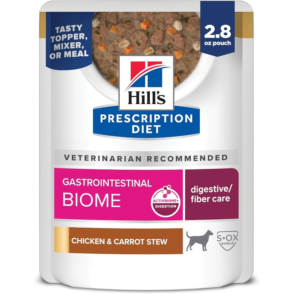 image:imageHills Prescription Diet Gastrointestinal Biome Wet Dog Food Chicken amp Carrot Stew 28 oz Pouches 24Pack