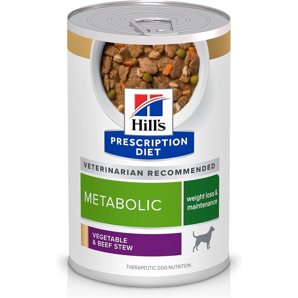 image:imageHills Prescription Diet Metabolic Weight Management Wet Dog Food Vegetable amp Beef Stew 125 oz Cans 12PackVegetable  Beef Stew