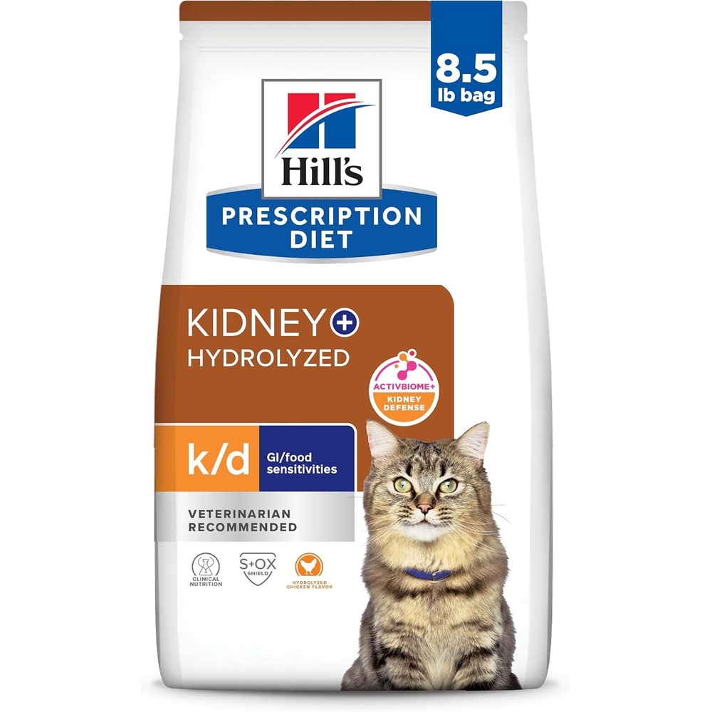 image:imageHills Prescription Diet kd Kidney Care Hydrolyzed Chicken Flavor Dry Cat Food Veterinary Diet 85 lb Bag