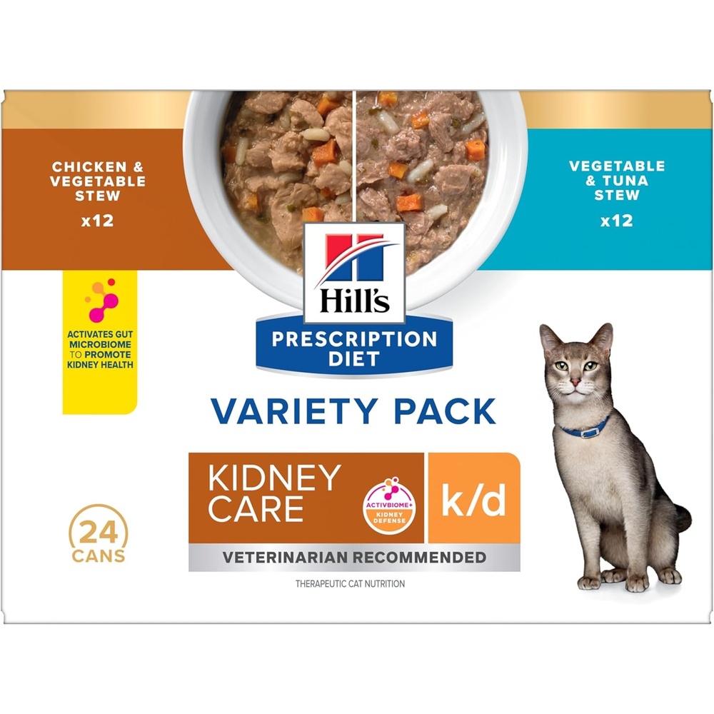 image:imageHills Prescription Diet kd Kidney Care Wet Cat Food Chicken amp Vegetable Stew 29 oz Cans 24PackVariety Pack