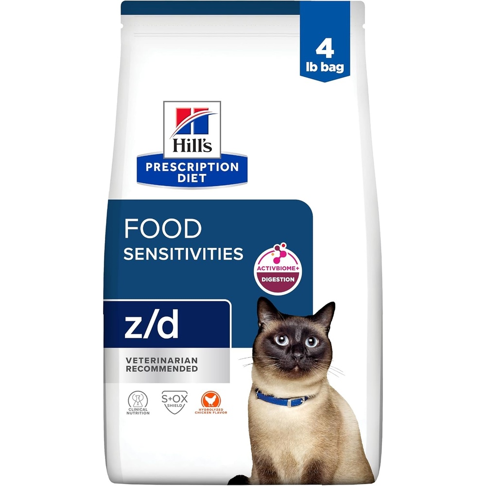 image:imageHills Prescription Diet zd SkinFood Sensitivities Dry Cat Food Hydrolyzed Chicken 4 lb BagChicken