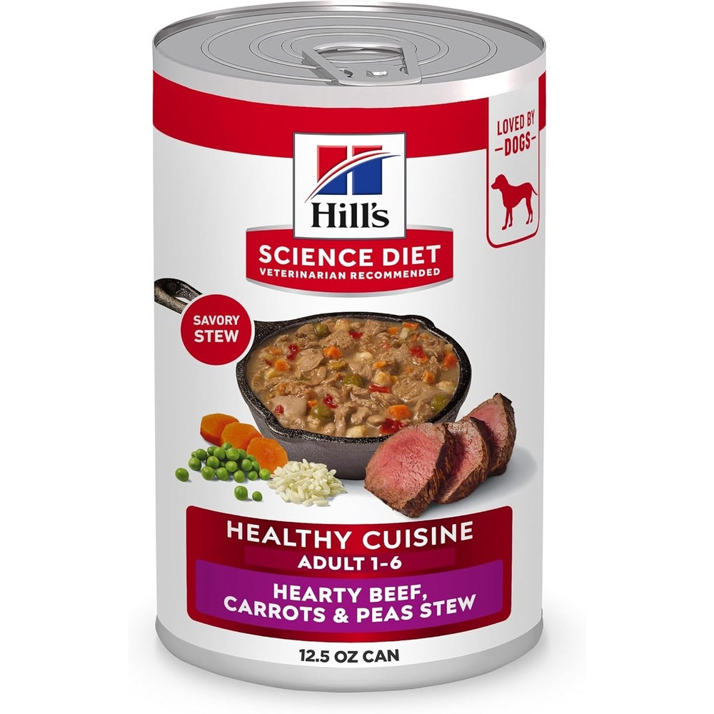 image:imageHills Science Diet Adult 16 Healthy Cuisine Wet Dog Food Braised Beef Carrots amp Peas Stew 125 oz Cans 12PackBraised Beef  Carrots  Peas Stew