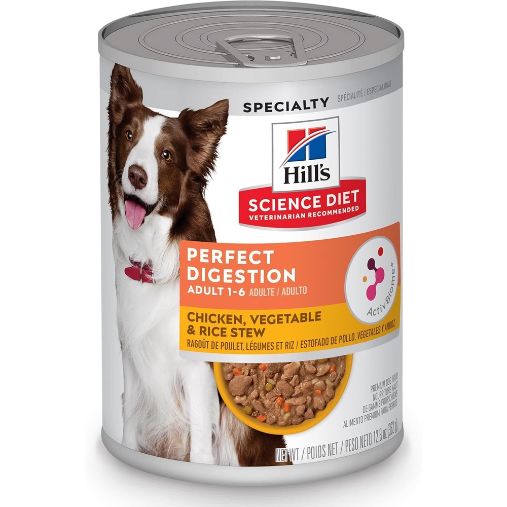 image:imageHills Science Diet Adult 16 Perfect Digestion Wet Dog Food Chicken Vegetable amp Rice 128 oz Cans 12PackChicken  Vegetable  Rice Stew