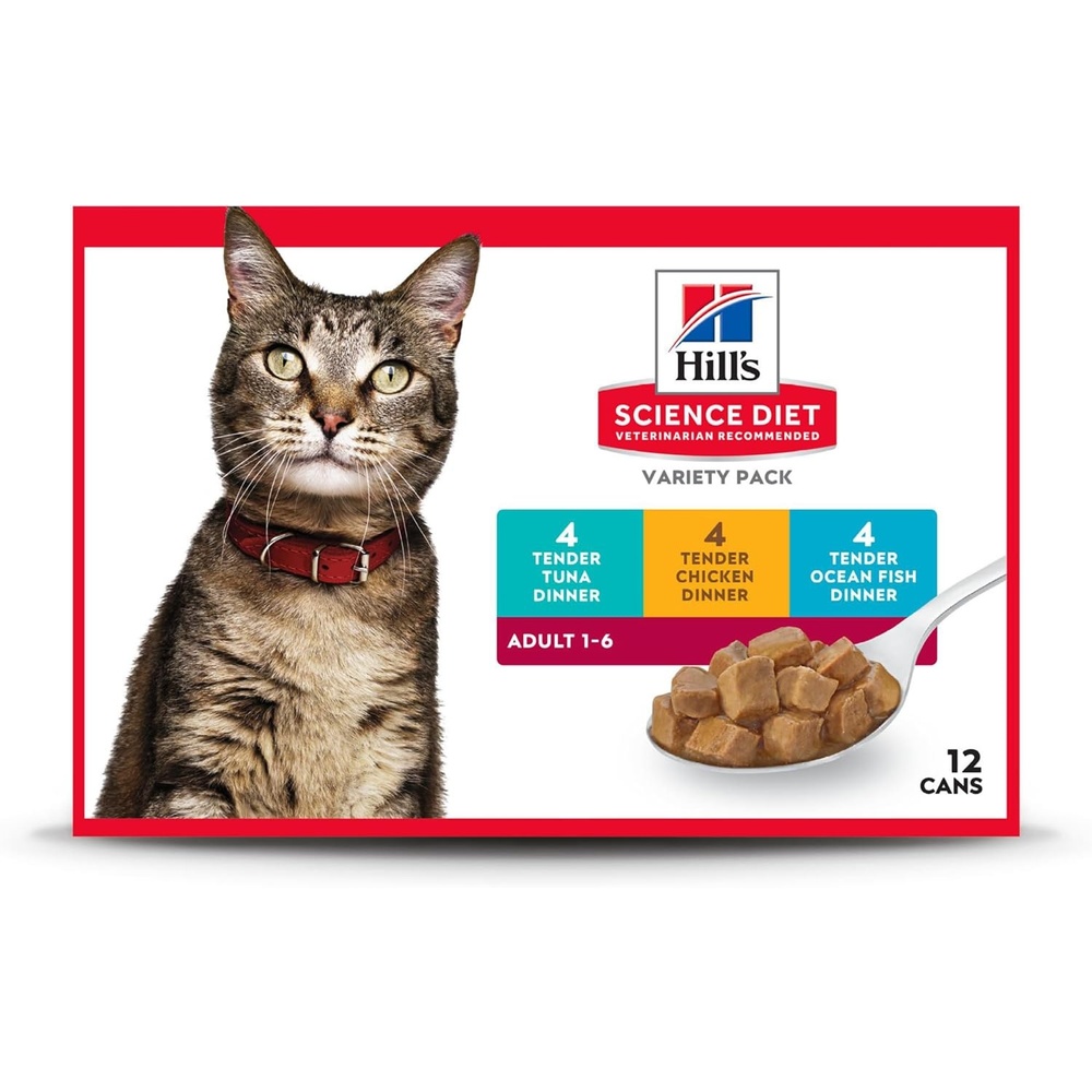image:imageHills Science Diet Adult 16 Wet Cat Food Turkey 55 oz Cans 24PackVariety Pack Tuna Chicken Ocean Fish Stew