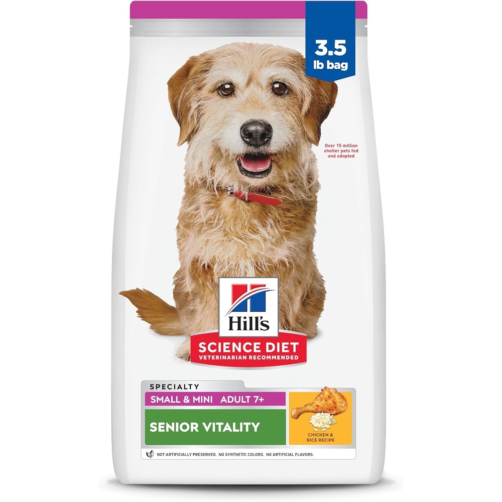 image:imageHills Science Diet Adult 7 Senior Vitality Small amp Mini Dry Dog Food Chicken amp Rice 35 lb BagChicken  Rice