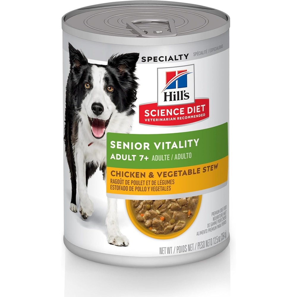 image:imageHills Science Diet Adult 7 Senior Vitality Wet Dog Food Chicken amp Vegetable Stew 125 oz Cans 12Pack125 Ounce Pack of 12