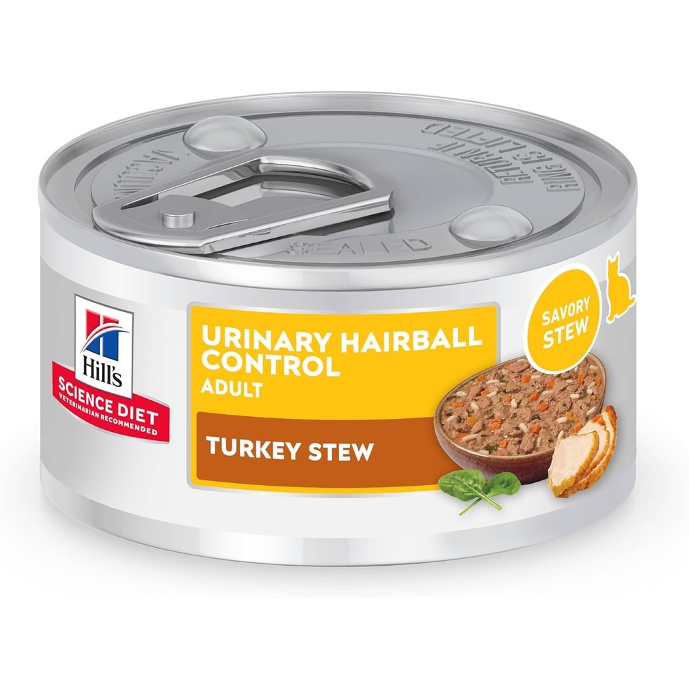 image:imageHills Science Diet Adult Urinary amp Hairball Control Wet Cat Food Turkey amp Vegetable Stew 29 oz Cans 24Pack