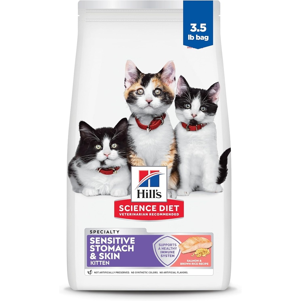 image:imageHills Science Diet Kitten Sensitive Stomach amp Skin Dry Cat Food Salmon amp Brown Rice 35 lb BagSalmon  Brown Rice
